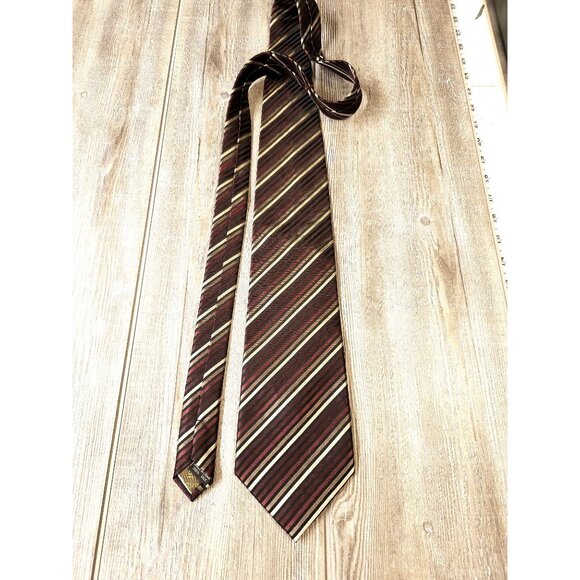 Roberto Villini Collezione Striped Silk Mens Tie Black Burgundy White Stripe Des - Picture 4 of 10